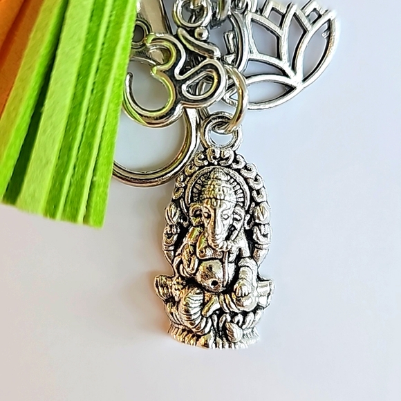 NEW! Lord Ganesh OM Lotus Keychain Purse Charm ~ India God Sacred Elephant - Picture 5 of 8
